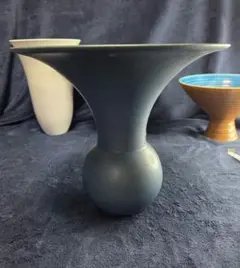 【池坊指定花器】 下蕪形 陶器製花器 ブルー 立花 生花