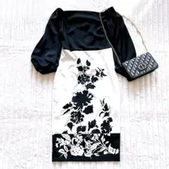 リナシメント　長袖ロングワンピース　フォーマルドレス　M 白黒　オフショルダー