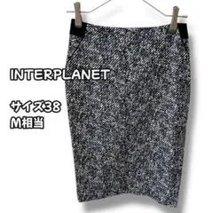 N0943　タイトスカート　ツイード調　膝丈　ブラック系　Ｍ相当　38