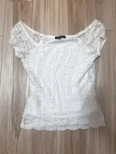 &by Pinky&Dianne レース トップス ホワイト 半袖　38サイズのサムネイル