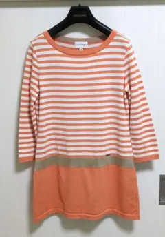 Courreges 五分袖 ボーダー ニット　オレンジ