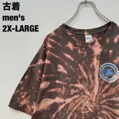 古着 ギルダン Tシャツ タイダイ ブリーチ プリント くすみ茶2XL