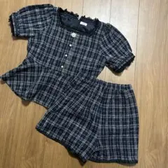 evelyn チェック柄セットアップ ネイビー