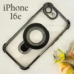 iPhone16eケース リング付MagSafe対応BK☆おまけガラスフィルム付
