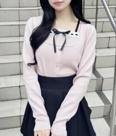 INGNI フロントリボンリブ切替ニット ピンク