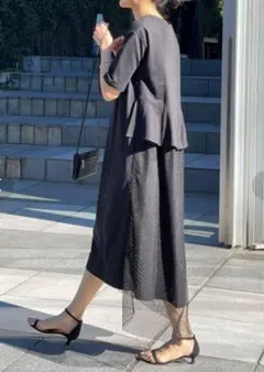 ビアズリー　メッシュコンビワンピース　黒　 カットソーワンピース レイヤード