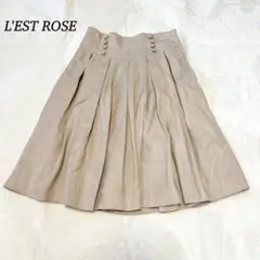 L'EST ROSE ひざ丈 プリーツフレアスカート【M】ベロア ウエストゴム