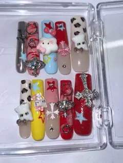 手作りゲーム風ロングネイルチップ