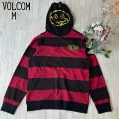 【VOLCOM ボルコム】ボーダー　前開きジップアップパーカー　帽子プリント　M