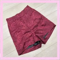 ハイウエストショートパンツ レッド 赤 ボルドー ウエストゴム ポケットあり M