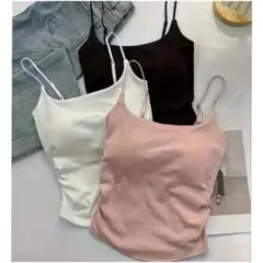スリムフィットキャミソール 3点セット ストラップ調整 ブラトップ インナー