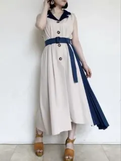 レディアゼル　ノースリーブ　トレンチ風サイドプリーツワンピース