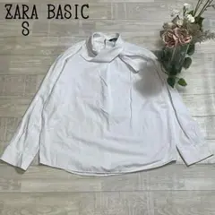 【ザラベーシックZARA BASIC】ボウタイリボン　レーヨンブラウス長袖　白S