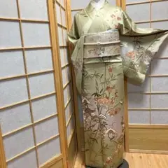 ［6784］訪問着 美品 松枝花文様 ぼかし染 金彩 正絹 着物 袷のサムネイル