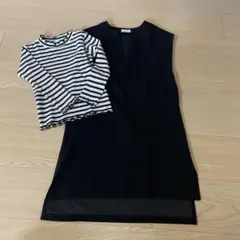 banshe ストライプTシャツ & 黒ワンピース セット 120・110