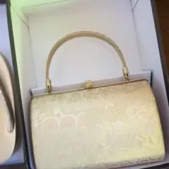 金色 花柄 和装用バッグと草履セット