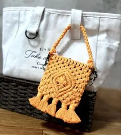 マクラメポーチ 取手付き