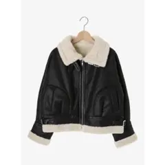 フェイクレザー ボアブルゾン 黒 ムートン