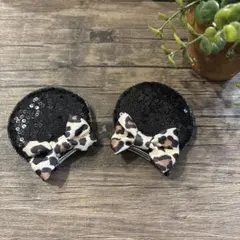 スパンコール ヘアアクセサリー ヒョウ柄リボンA