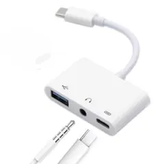 タイプc 変換アダプタ 60W 3in1 3.5mm イヤホンジャック USB