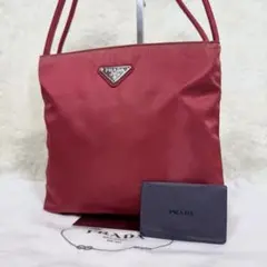 《美品》PRADAプラダ 赤 三角ロゴ ハンドバッグ テスートナイロン トート