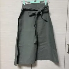 カーキ 巻きスカート 膝下丈 リボン付きのサムネイル