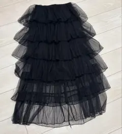 ブラック チュールスカート ロングスカート 黒 フリルスカート 段フリル