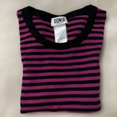 SONIA RYKIEL ピンク・ブラックストライプ ニット S