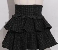 pium ティアードフリルドーリーミニスカート 千鳥 ブラックミックス