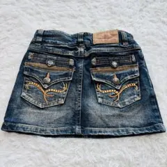 y2k デニムスカート ビジュー刺繍 ヴィンテージ調 W61（A87）