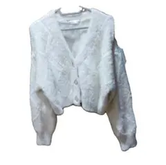 MAJESTIC LEGON　ダイヤ柄シャギーニットカーディガン　アイボリー