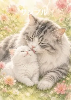 【一作限り】花畑で寄り添う白猫と黒猫の親子　K913 一作限り】花畑で寄り添う白猫と黒猫の親子 K913 - メルカリ