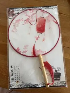 和風 団扇 桜と提灯柄 房付き