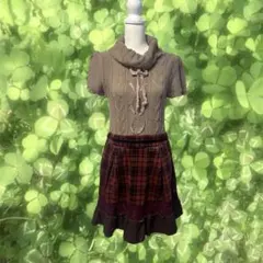 axesfemme 森ガール 00s タートルネックセーターチェック柄ワンピース