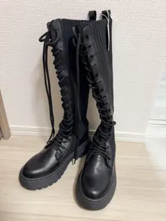 【GYDA】ニットドッキングレースアップロングブーツ