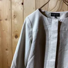 ss1506 INDIVI ノーカラー ジャケット コート ベージュ 38