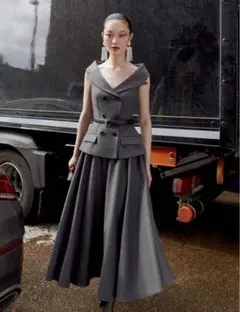 Self-Portrait Grey Wool Midi Dress UK8