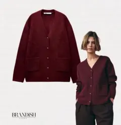 【新品未使用】ZARA バーガンディ Vネックニットカーディガン