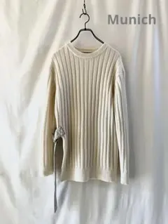【美品】Munichミューニック メリノウール サイドベルト リブニットセーター