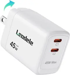 【2ポート/45W】急速充電器 PD対応 Type-C GaN 折りたたみ式 同