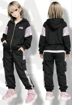 S.JENNI フード付きジャケット 140cm 黒/紫 ジャージ上下