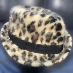 新品　未使用　ヒョウ柄アンゴラ混　クリーム色　ベージュ　ファーハット