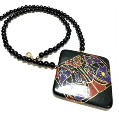 エスニック調 ビーズネックレス ブラック 大ぶりトップ ヴィンテージ風