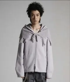 grancy ニットレイヤードデザインジップフーディL