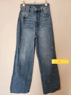 【GRL】パール付き ストレートデニムパンツ インディゴ　XS　美品