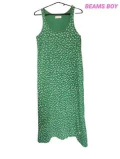 BEAMS BOY 花柄 セミロング丈 ノースリーブ ワンピース 緑 85364