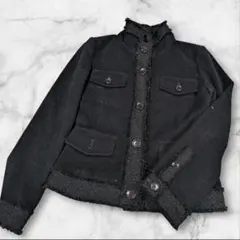 M-PREMIER アンゴラ　高見えブラック フリース風ジャケット　B127