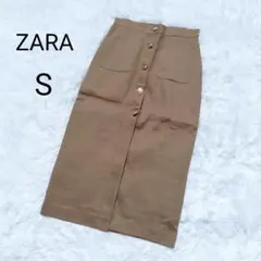 ZARA ザラ タイト スカート リネン 金ボタン 麻 カーキ Sサイズ