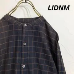LIDNM リドム チェック柄 スタンドカラーシャツ サンフェードのサムネイル