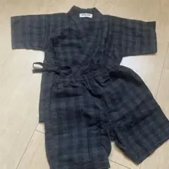 黒とグレーのチェック柄甚平（ドラゴン刺繍）